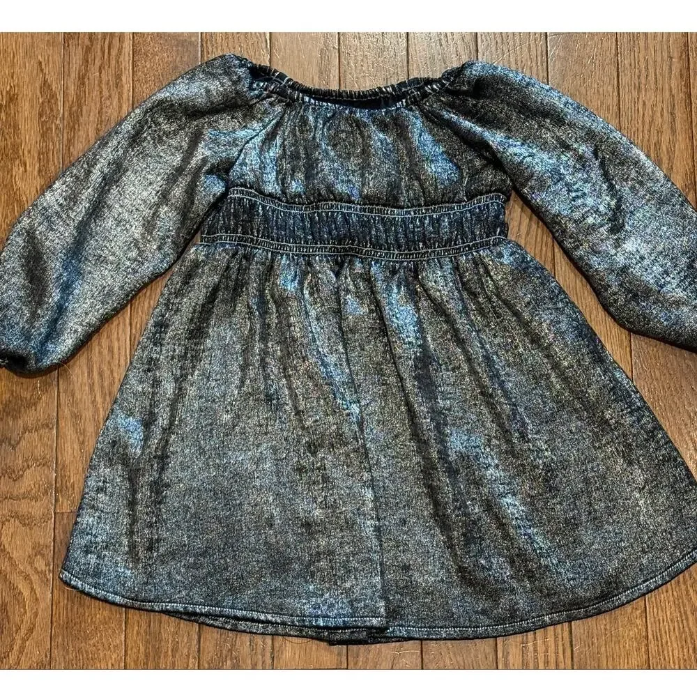 Old Navy Girls Metallic Shimmer Dress Tunic Black Silver Size 2T